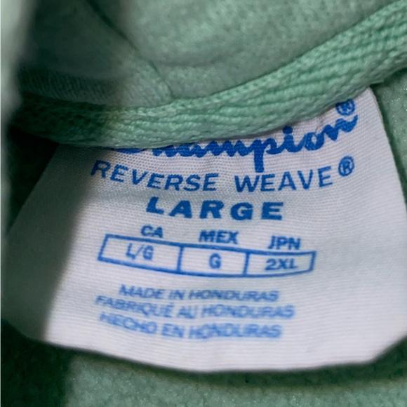 Champion‎ Mint Green Reverse Weave Embroidered Logo Hoodie/Sweatshirt - Picture 3 of 6